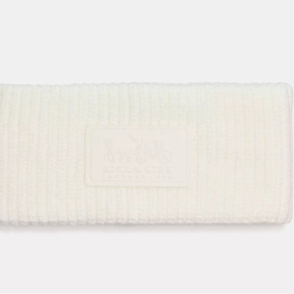 NWT Coach Cream Knit Headband With Rubber Horse and Carriage Patch - Picture 4 of 6